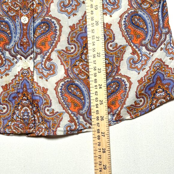 J.Crew Men’s M Paisley Print Cotton Button-Up Shirt — Orange Blue - Picture 6 of 7